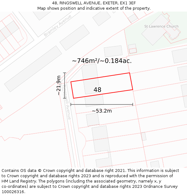 48, RINGSWELL AVENUE, EXETER, EX1 3EF: Plot and title map