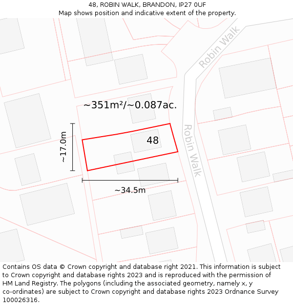 48, ROBIN WALK, BRANDON, IP27 0UF: Plot and title map