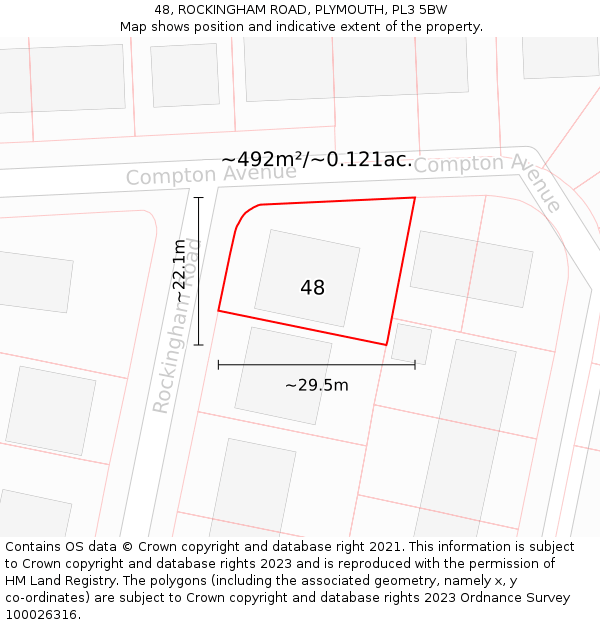 48, ROCKINGHAM ROAD, PLYMOUTH, PL3 5BW: Plot and title map