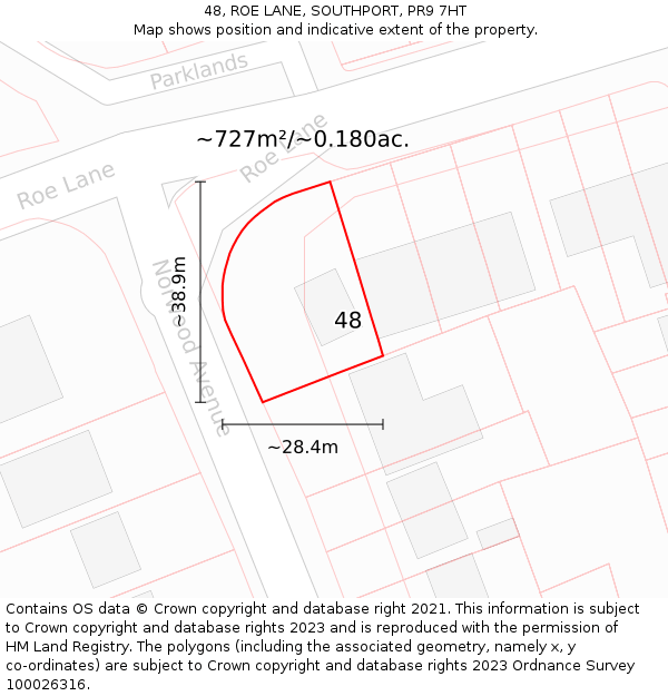 48, ROE LANE, SOUTHPORT, PR9 7HT: Plot and title map