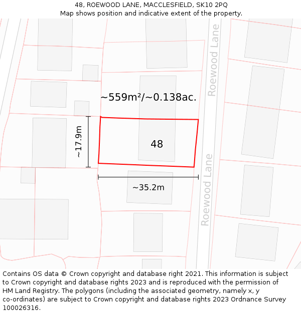 48, ROEWOOD LANE, MACCLESFIELD, SK10 2PQ: Plot and title map