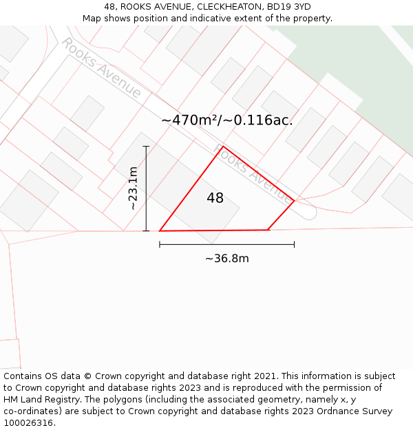 48, ROOKS AVENUE, CLECKHEATON, BD19 3YD: Plot and title map