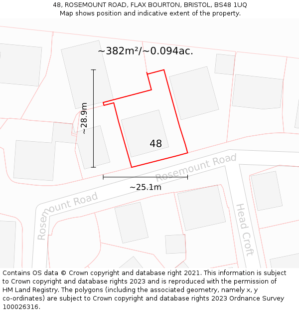 48, ROSEMOUNT ROAD, FLAX BOURTON, BRISTOL, BS48 1UQ: Plot and title map