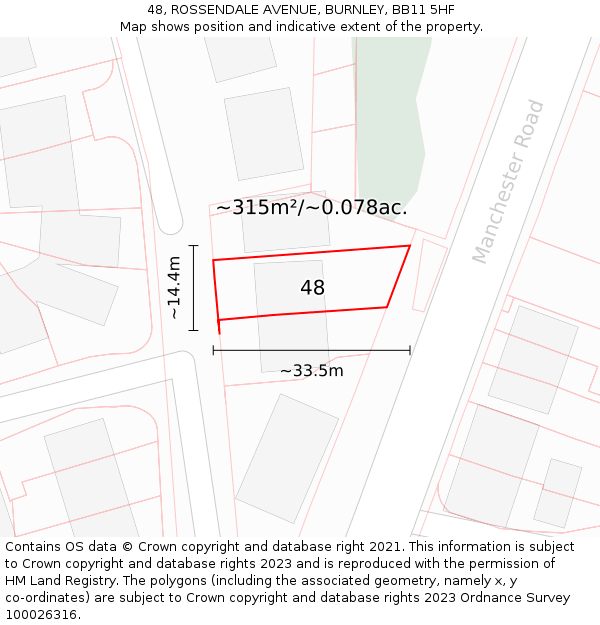 48, ROSSENDALE AVENUE, BURNLEY, BB11 5HF: Plot and title map