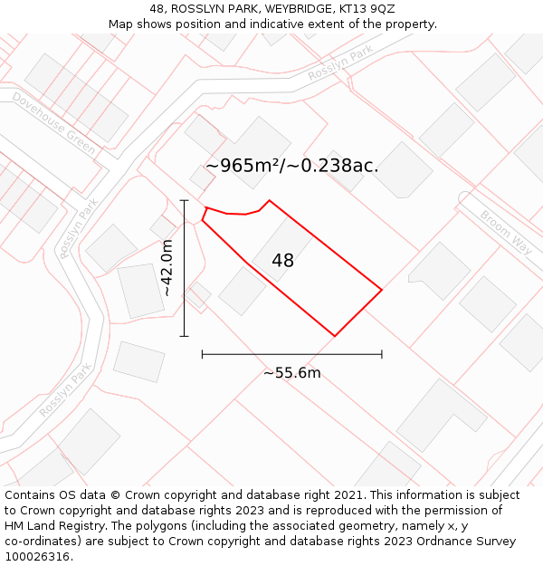 48, ROSSLYN PARK, WEYBRIDGE, KT13 9QZ: Plot and title map