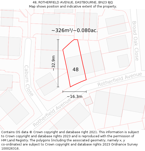 48, ROTHERFIELD AVENUE, EASTBOURNE, BN23 8JQ: Plot and title map
