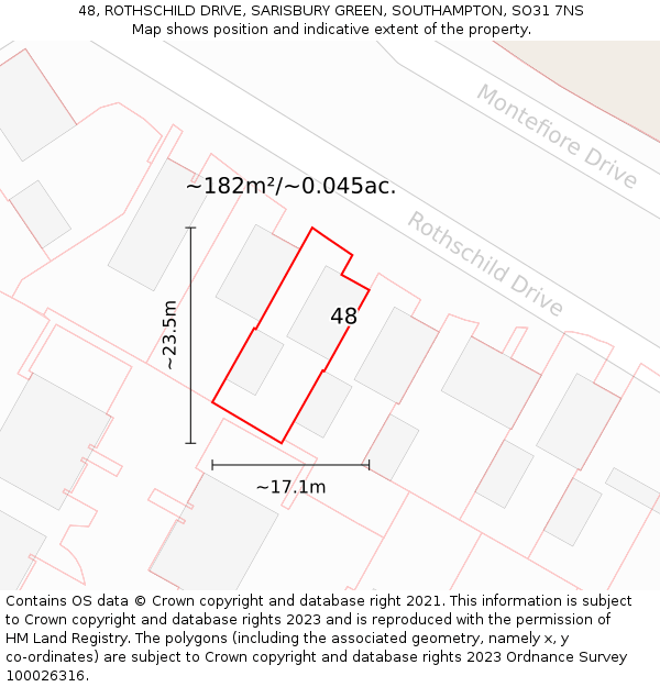 48, ROTHSCHILD DRIVE, SARISBURY GREEN, SOUTHAMPTON, SO31 7NS: Plot and title map
