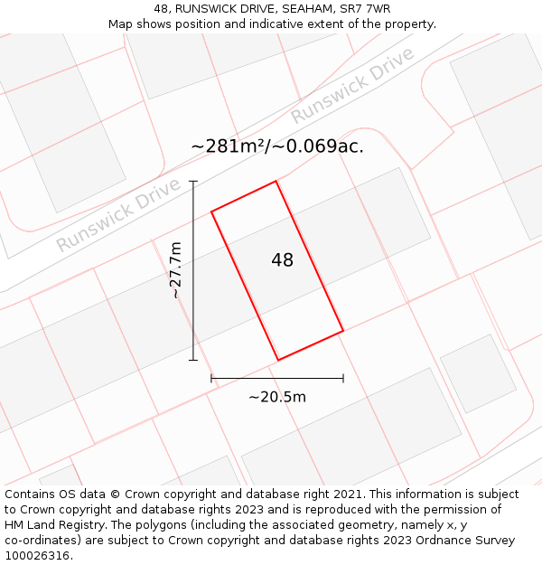 48, RUNSWICK DRIVE, SEAHAM, SR7 7WR: Plot and title map