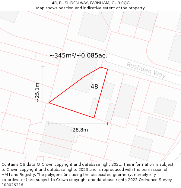 48, RUSHDEN WAY, FARNHAM, GU9 0QG: Plot and title map