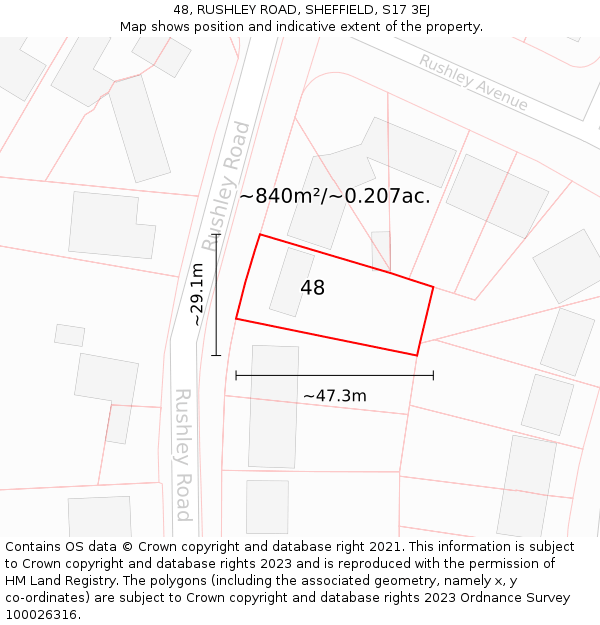 48, RUSHLEY ROAD, SHEFFIELD, S17 3EJ: Plot and title map