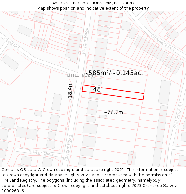 48, RUSPER ROAD, HORSHAM, RH12 4BD: Plot and title map