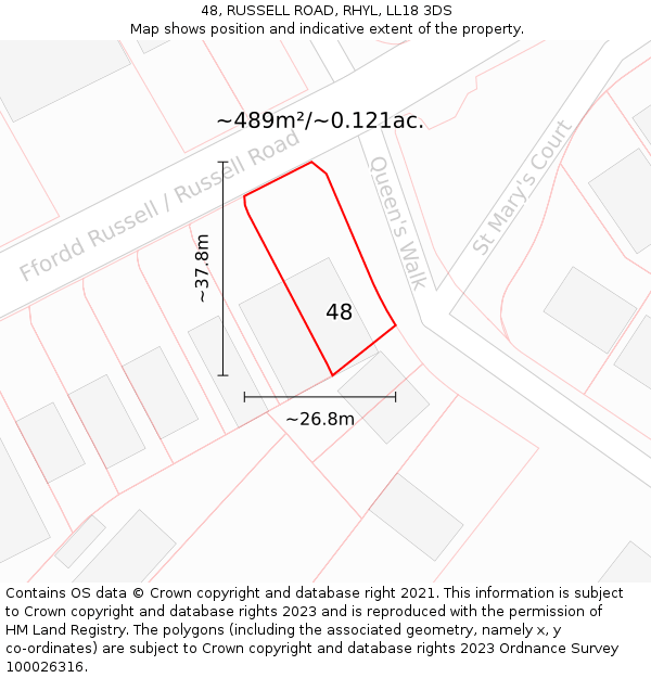 48, RUSSELL ROAD, RHYL, LL18 3DS: Plot and title map