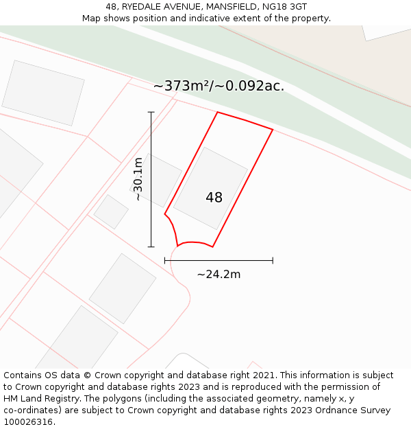 48, RYEDALE AVENUE, MANSFIELD, NG18 3GT: Plot and title map
