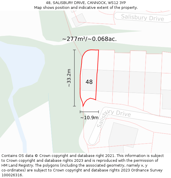 48, SALISBURY DRIVE, CANNOCK, WS12 3YP: Plot and title map