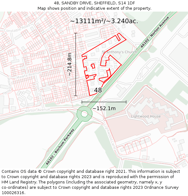 48, SANDBY DRIVE, SHEFFIELD, S14 1DF: Plot and title map