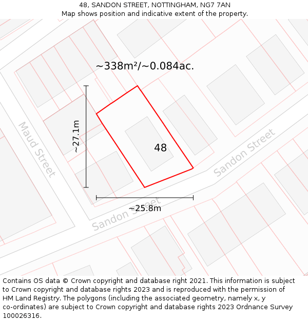 48, SANDON STREET, NOTTINGHAM, NG7 7AN: Plot and title map