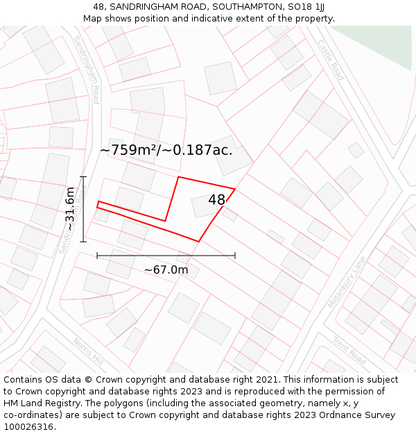 48, SANDRINGHAM ROAD, SOUTHAMPTON, SO18 1JJ: Plot and title map