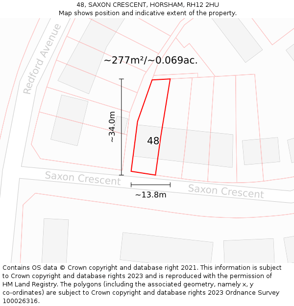 48, SAXON CRESCENT, HORSHAM, RH12 2HU: Plot and title map