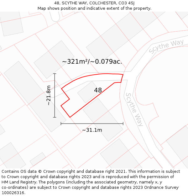 48, SCYTHE WAY, COLCHESTER, CO3 4SJ: Plot and title map