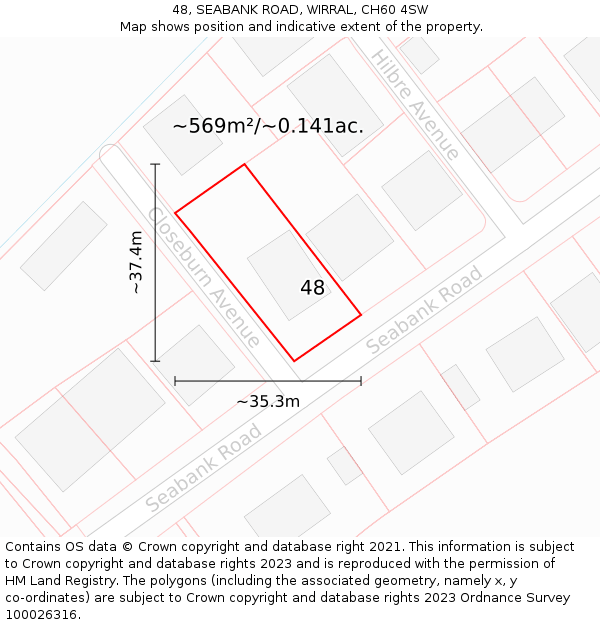 48, SEABANK ROAD, WIRRAL, CH60 4SW: Plot and title map