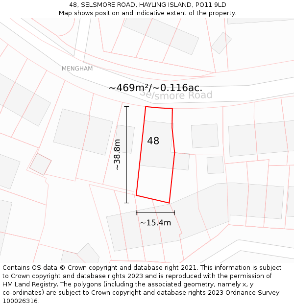 48, SELSMORE ROAD, HAYLING ISLAND, PO11 9LD: Plot and title map