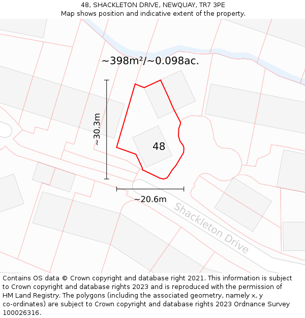 48, SHACKLETON DRIVE, NEWQUAY, TR7 3PE: Plot and title map