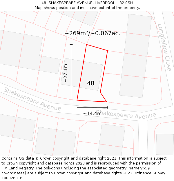 48, SHAKESPEARE AVENUE, LIVERPOOL, L32 9SH: Plot and title map