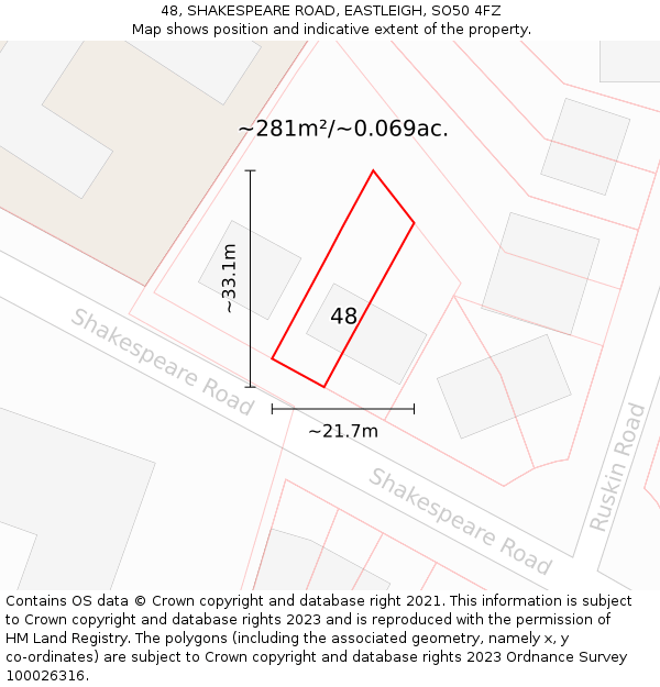 48, SHAKESPEARE ROAD, EASTLEIGH, SO50 4FZ: Plot and title map