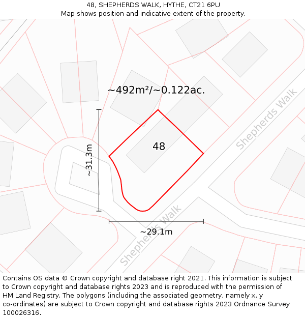 48, SHEPHERDS WALK, HYTHE, CT21 6PU: Plot and title map