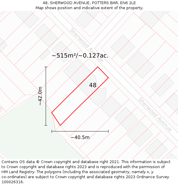 48, SHERWOOD AVENUE, POTTERS BAR, EN6 2LE: Plot and title map