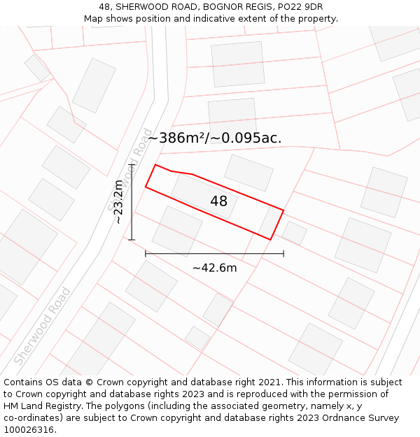 48, SHERWOOD ROAD, BOGNOR REGIS, PO22 9DR: Plot and title map