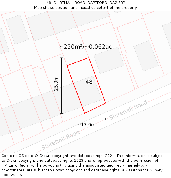 48, SHIREHALL ROAD, DARTFORD, DA2 7RP: Plot and title map