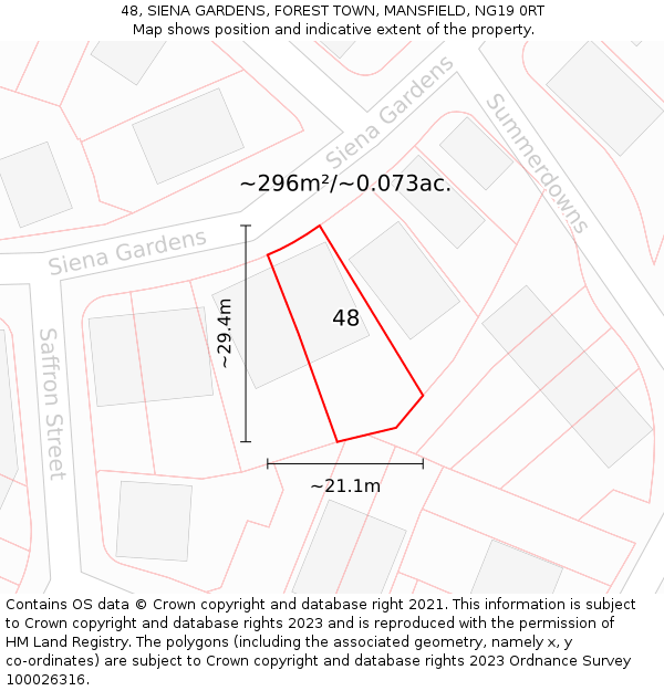 48, SIENA GARDENS, FOREST TOWN, MANSFIELD, NG19 0RT: Plot and title map