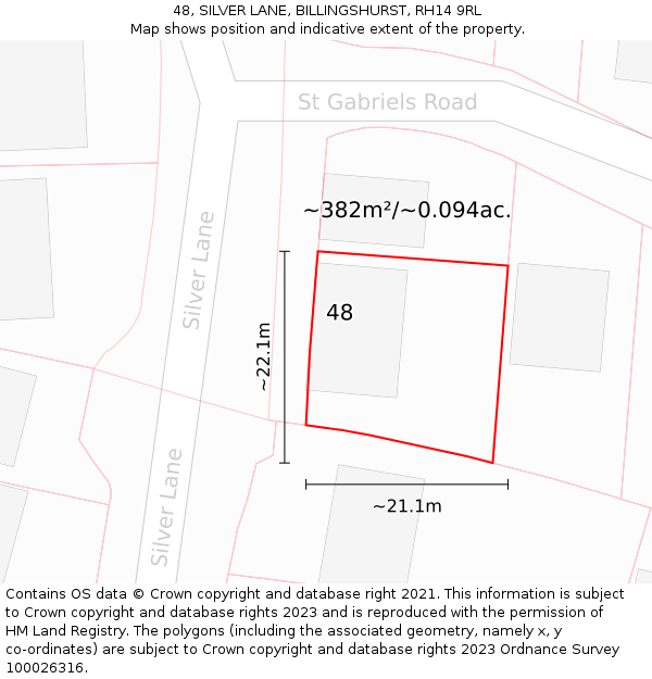 48, SILVER LANE, BILLINGSHURST, RH14 9RL: Plot and title map