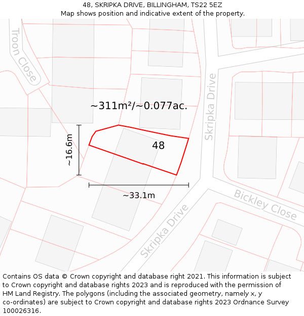 48, SKRIPKA DRIVE, BILLINGHAM, TS22 5EZ: Plot and title map