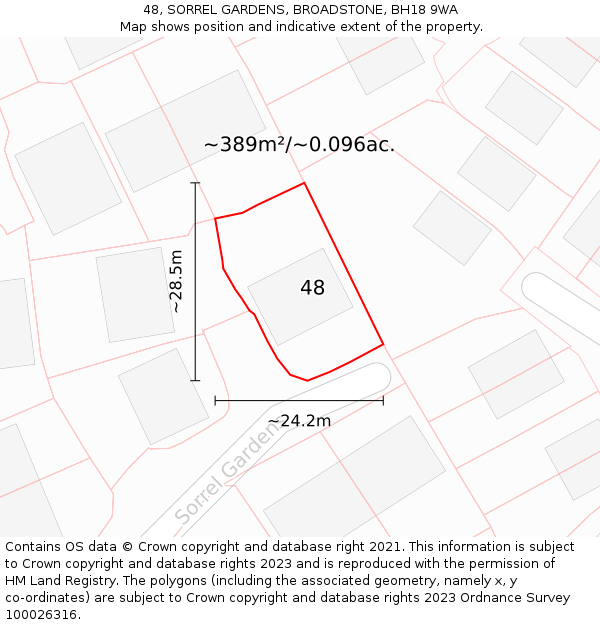 48, SORREL GARDENS, BROADSTONE, BH18 9WA: Plot and title map