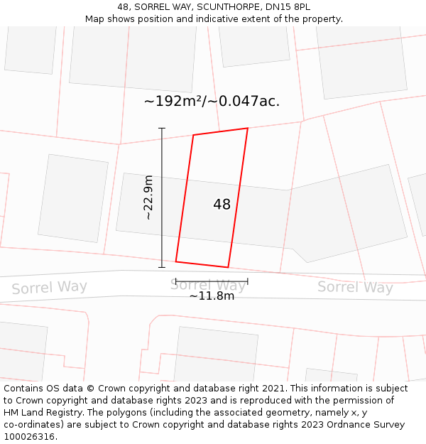 48, SORREL WAY, SCUNTHORPE, DN15 8PL: Plot and title map