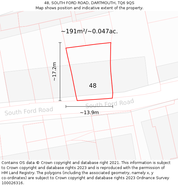 48, SOUTH FORD ROAD, DARTMOUTH, TQ6 9QS: Plot and title map