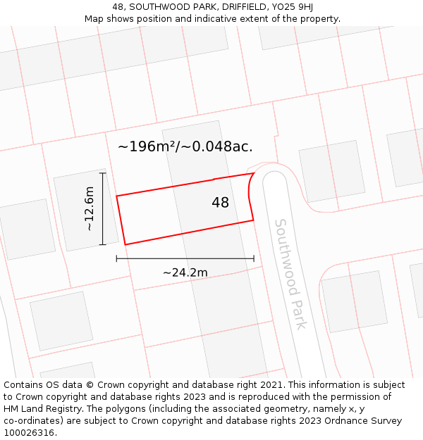 48, SOUTHWOOD PARK, DRIFFIELD, YO25 9HJ: Plot and title map