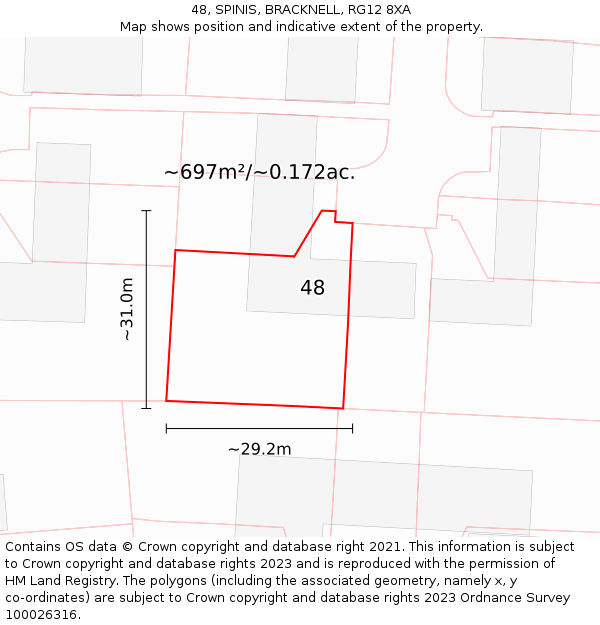 48, SPINIS, BRACKNELL, RG12 8XA: Plot and title map