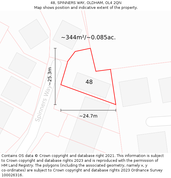 48, SPINNERS WAY, OLDHAM, OL4 2QN: Plot and title map