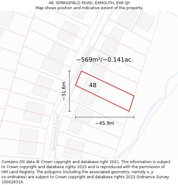 48, SPRINGFIELD ROAD, EXMOUTH, EX8 3JY: Plot and title map