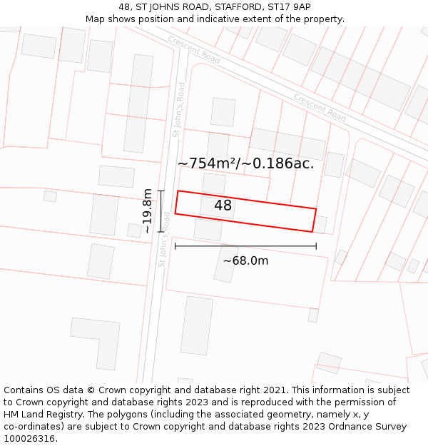 48, ST JOHNS ROAD, STAFFORD, ST17 9AP: Plot and title map