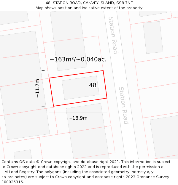 48, STATION ROAD, CANVEY ISLAND, SS8 7NE: Plot and title map