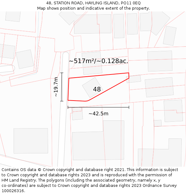 48, STATION ROAD, HAYLING ISLAND, PO11 0EQ: Plot and title map