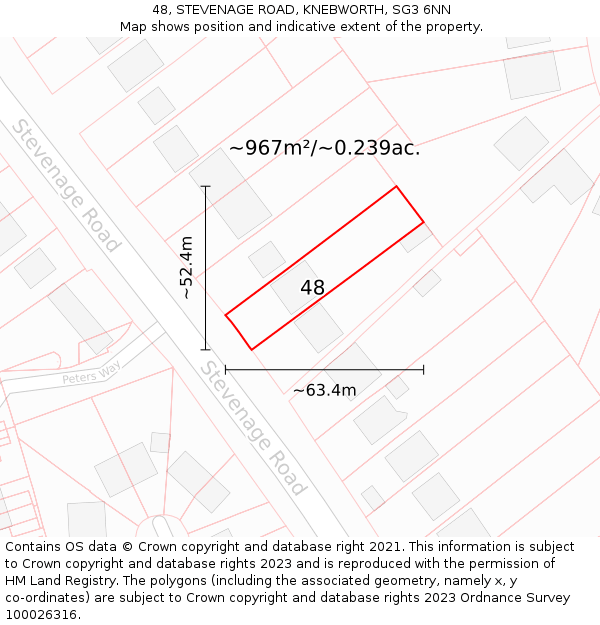 48, STEVENAGE ROAD, KNEBWORTH, SG3 6NN: Plot and title map