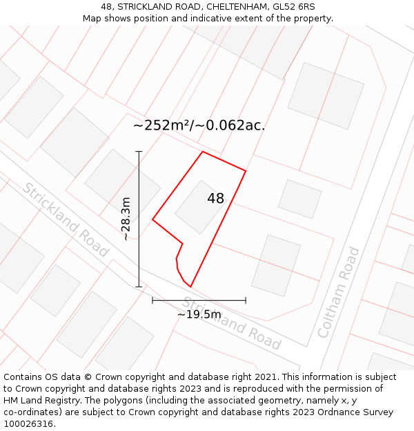48, STRICKLAND ROAD, CHELTENHAM, GL52 6RS: Plot and title map