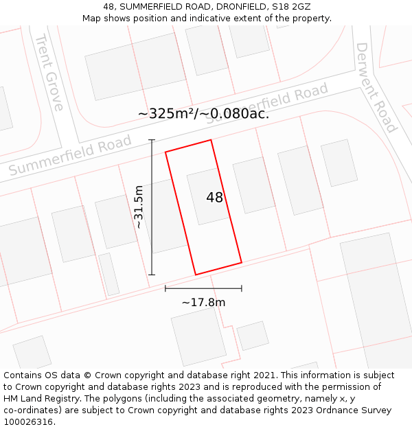 48, SUMMERFIELD ROAD, DRONFIELD, S18 2GZ: Plot and title map