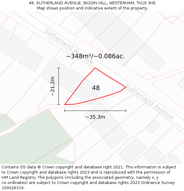 48, SUTHERLAND AVENUE, BIGGIN HILL, WESTERHAM, TN16 3HE: Plot and title map