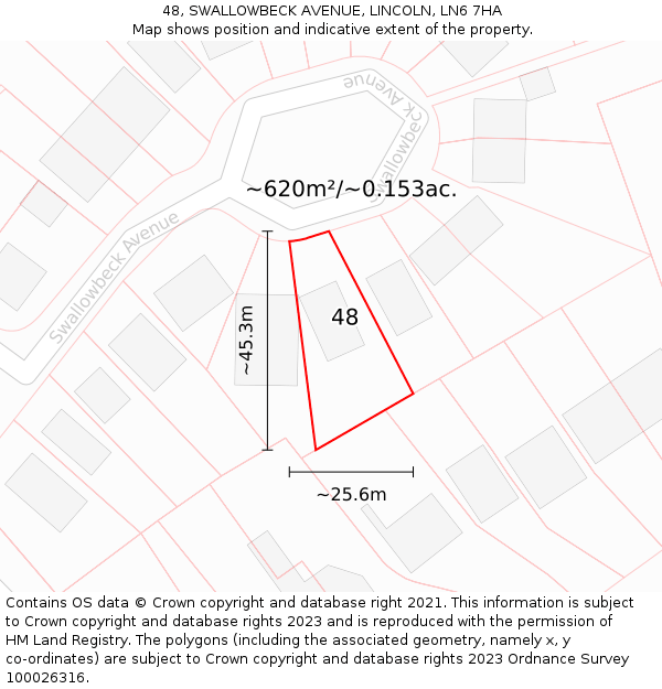 48, SWALLOWBECK AVENUE, LINCOLN, LN6 7HA: Plot and title map